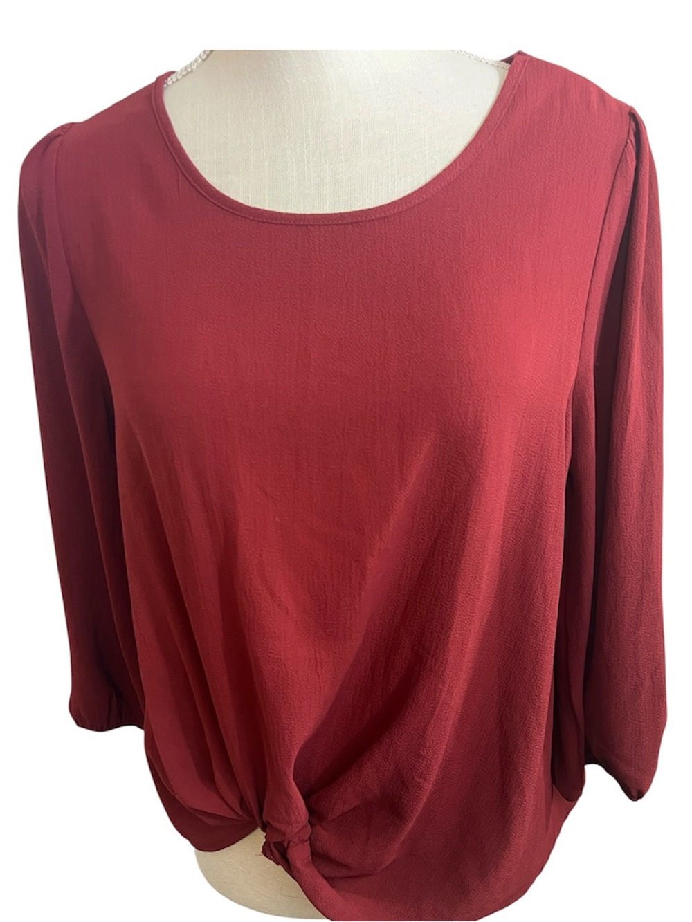 Pink Rose Burgundy/Rust  Knot-Front Blouse Size Large